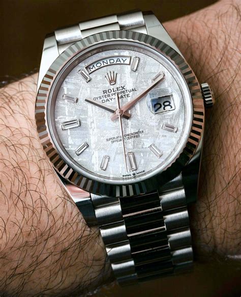 rolex day date meteorite|Rolex meteorite dial day date.